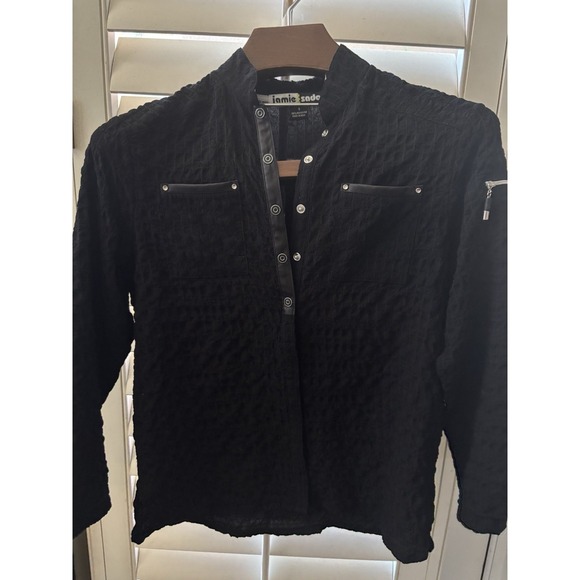 Vintage Jamie Sadock Golf Shirt Black Mock Neck Long Sleeve Snaps Detail Bubble‎ - Picture 10 of 10